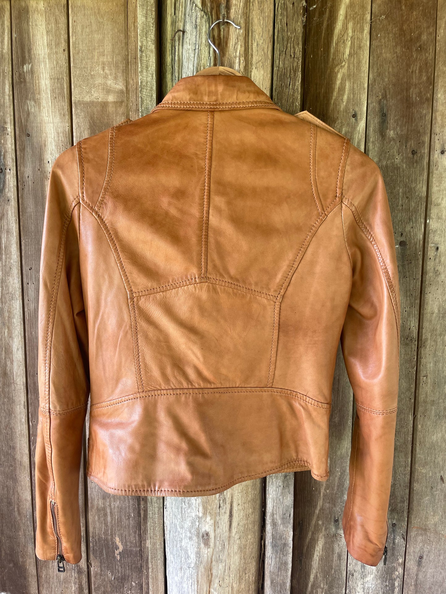 Vintage brown leather biker jacket (S)