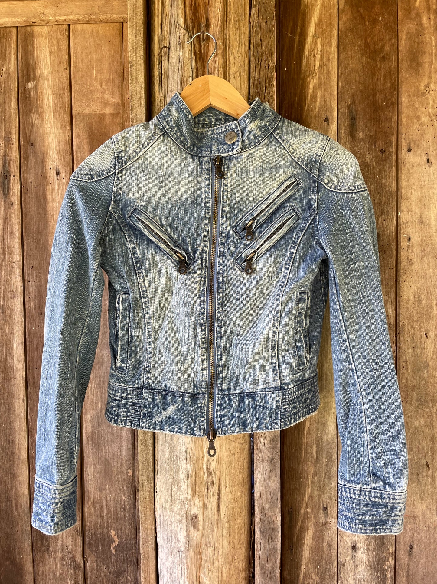 Vintage denim moto jacket (XS)
