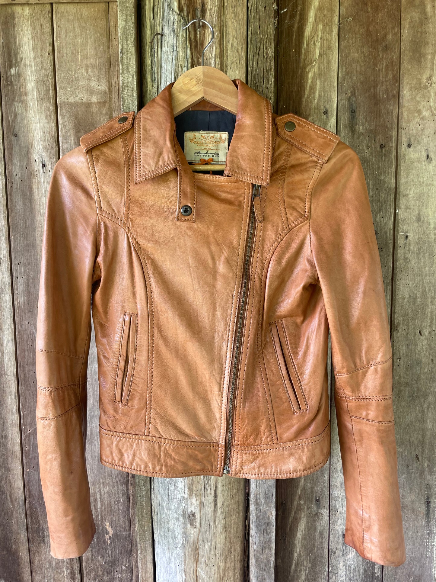 Vintage brown leather biker jacket (S)