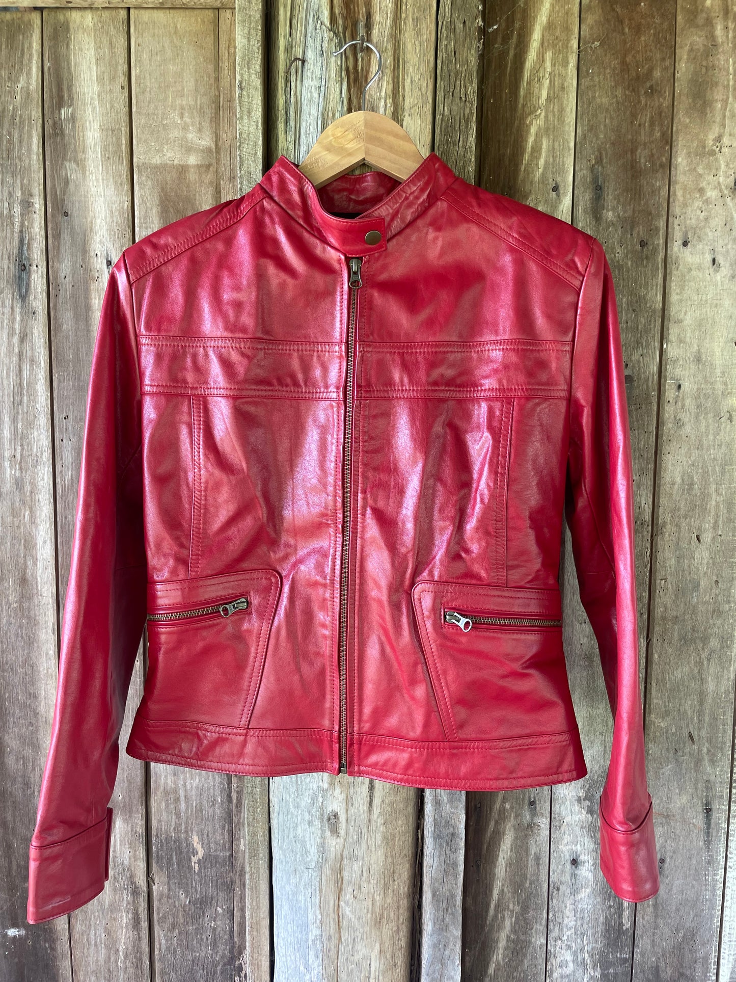 Red leather jacket (L)
