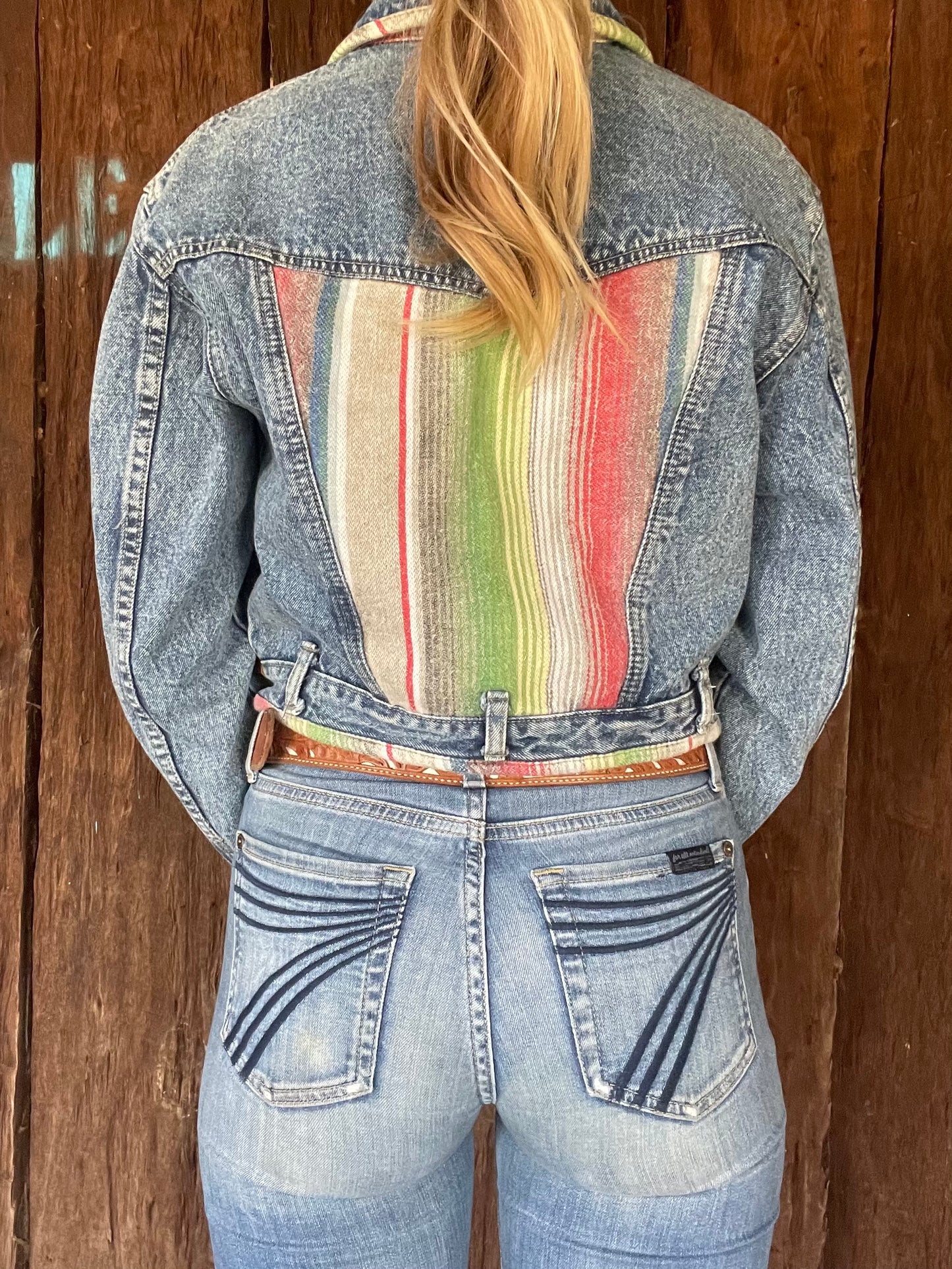 Striped inlay denim jacket (S)