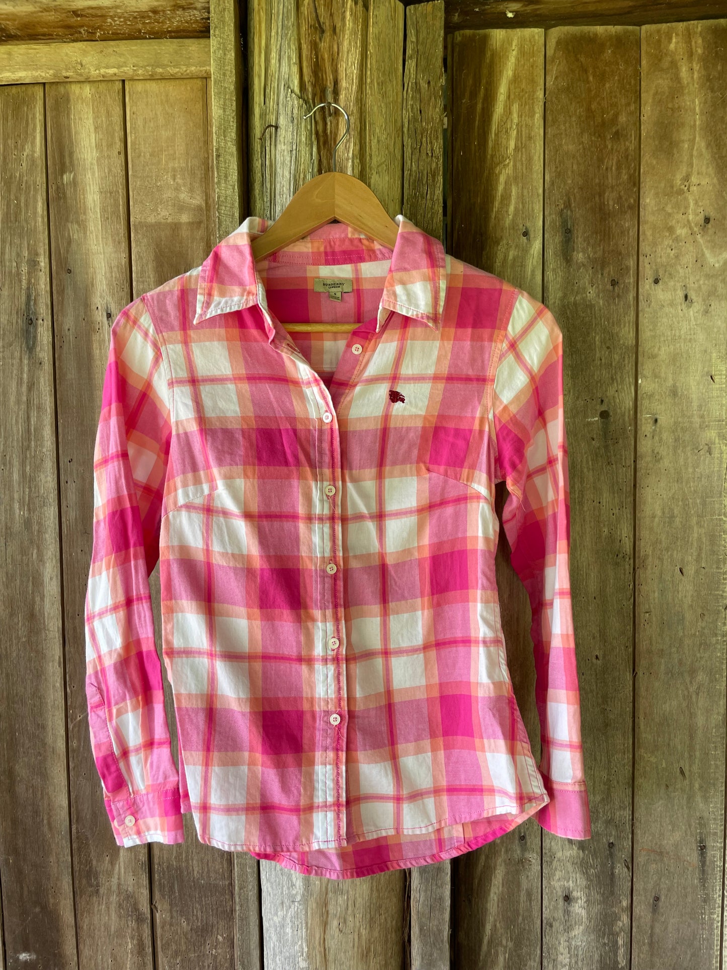 Burberry pink plaid shirt (XS)