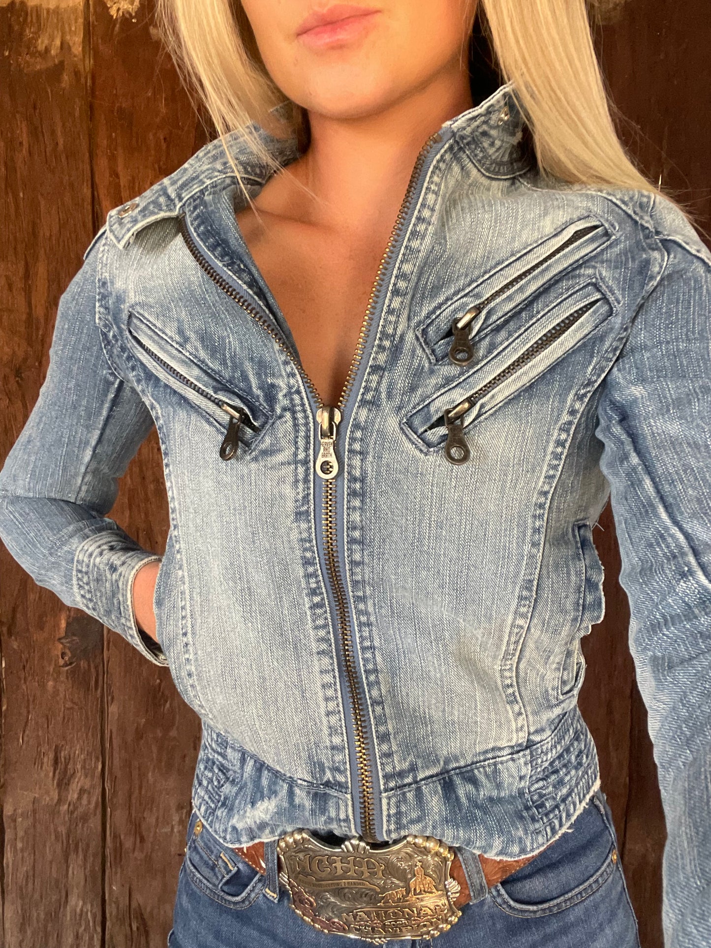 Vintage denim moto jacket (XS)
