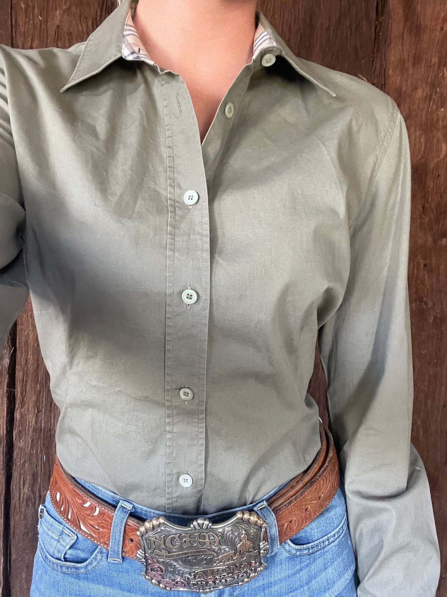 khaki Burberry shirt (M)