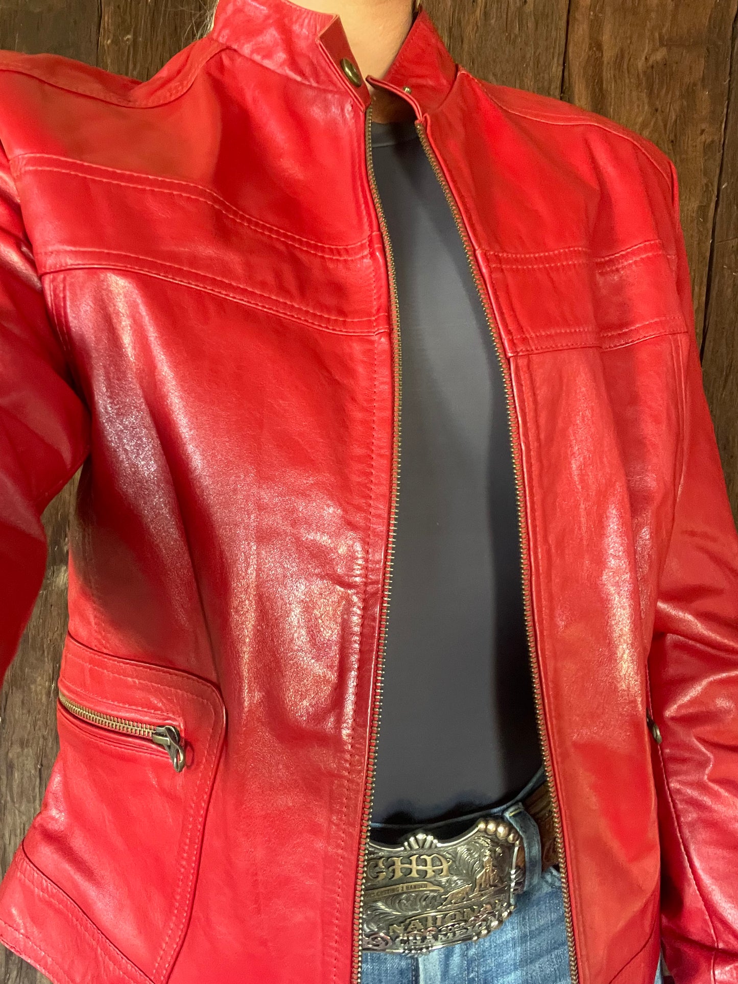 Red leather jacket (L)