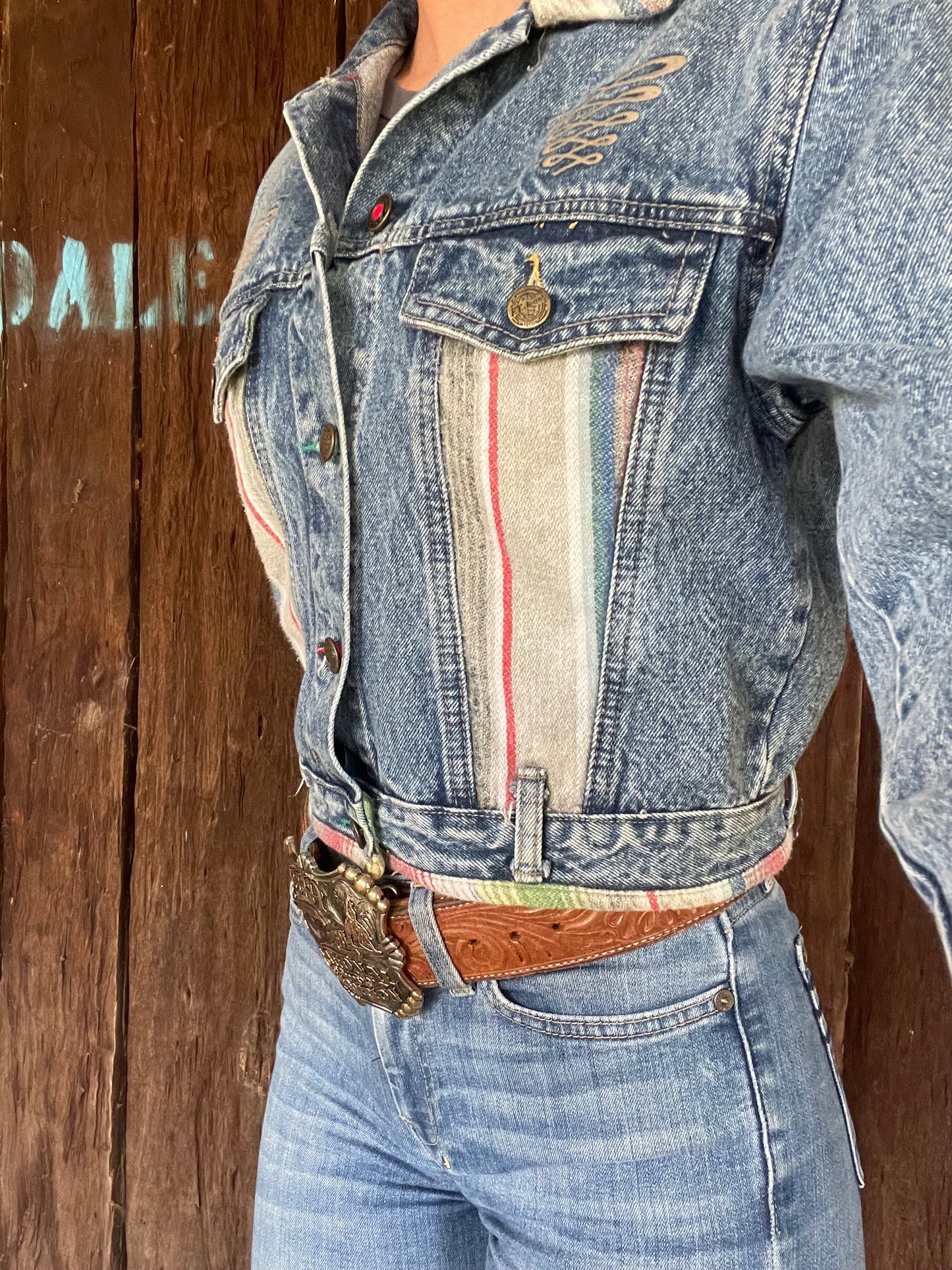Striped inlay denim jacket (S)