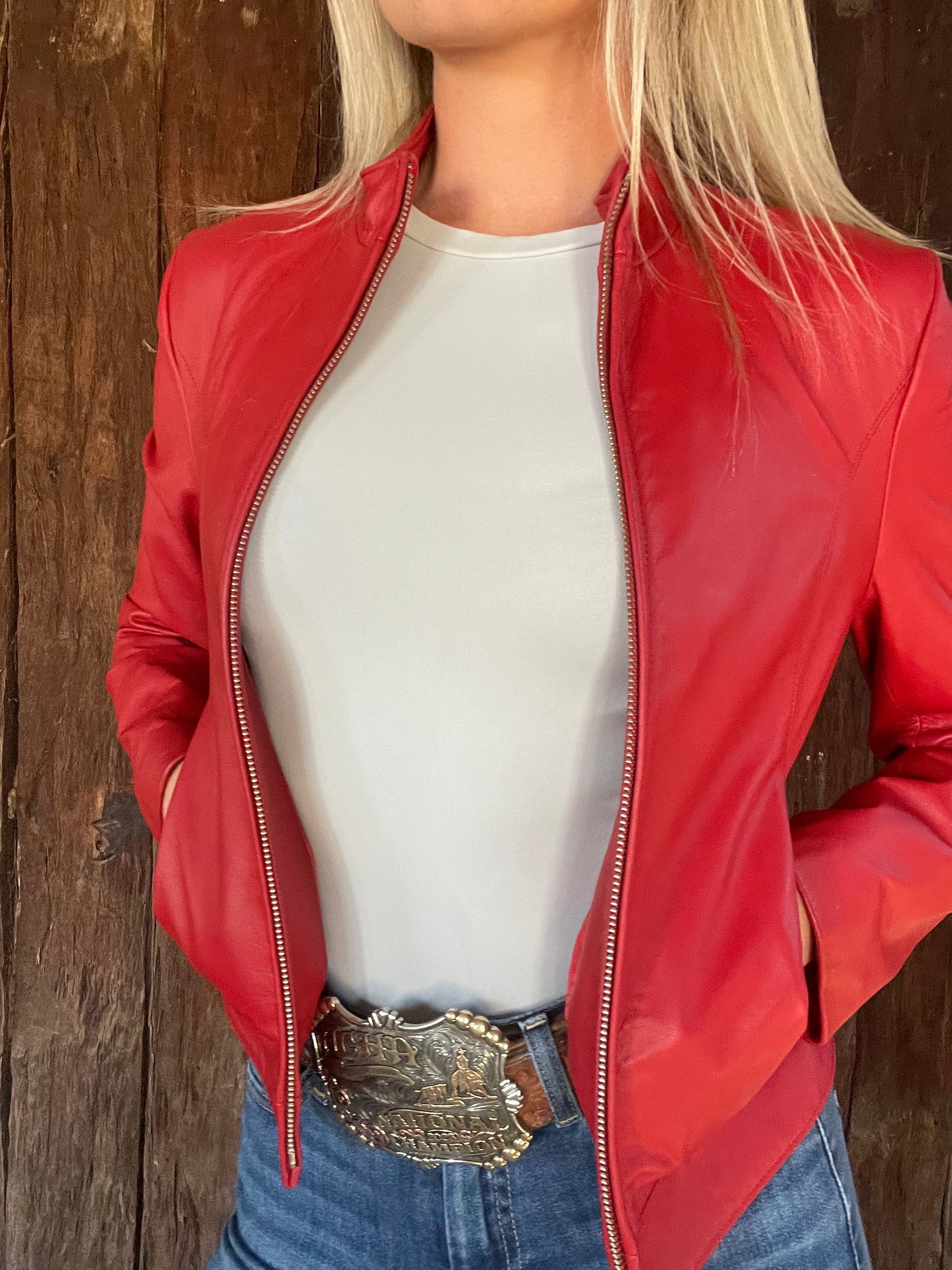 Red leather jacket (XS/S)