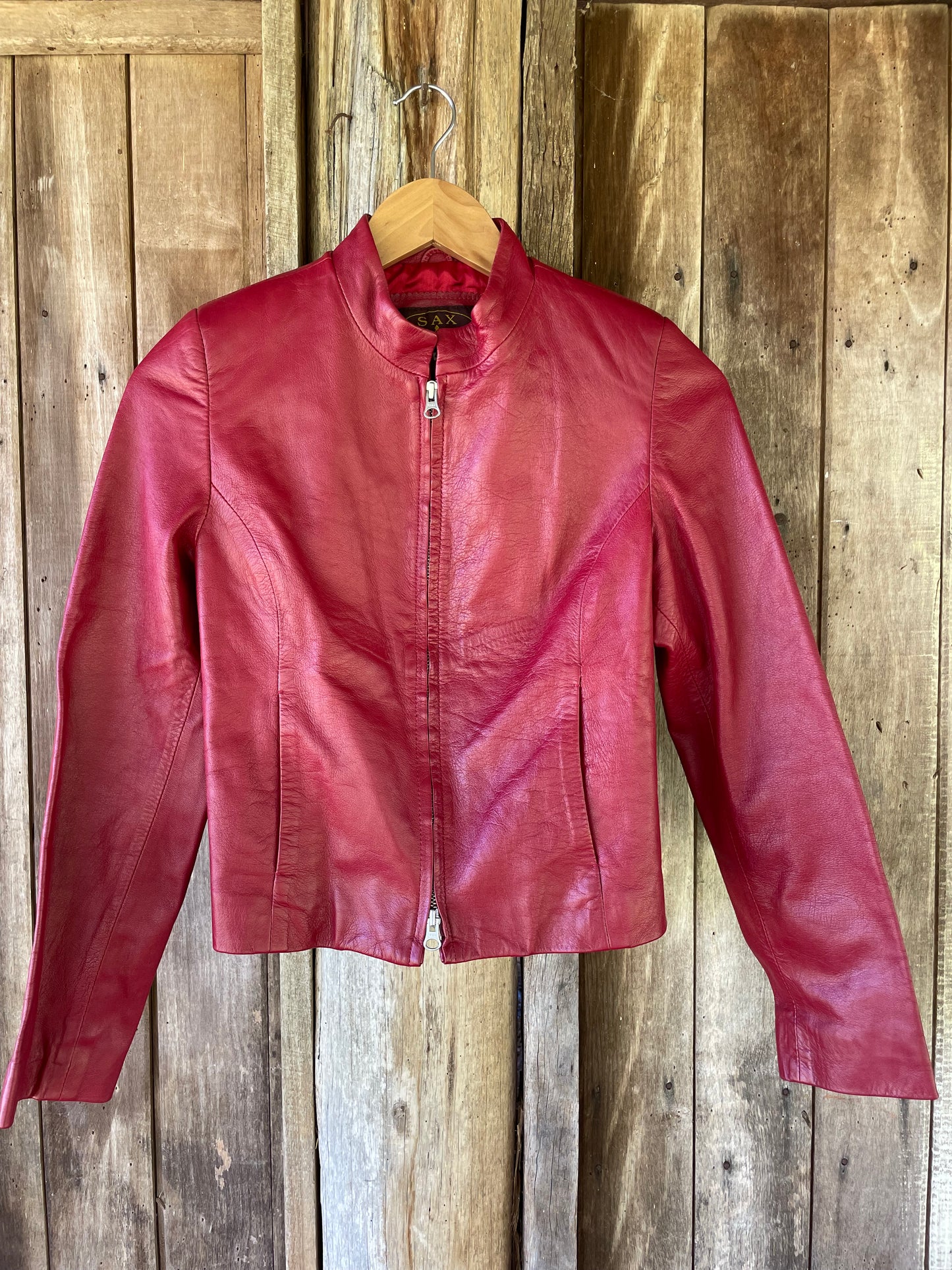 Red Italian leather jacket (XS/S)