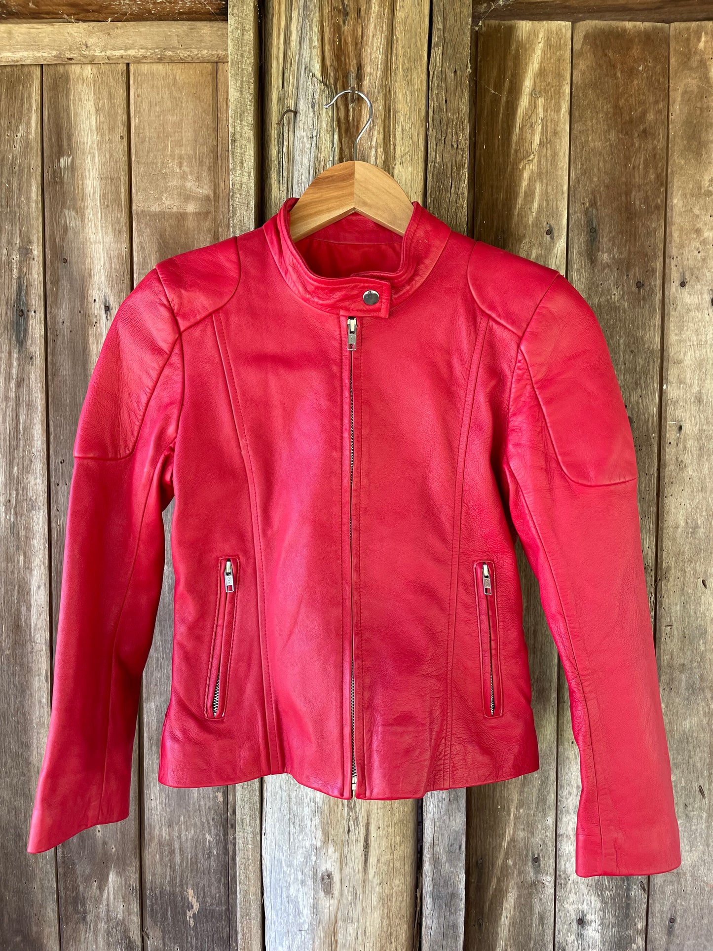 Custom made red leather jacket (XS)